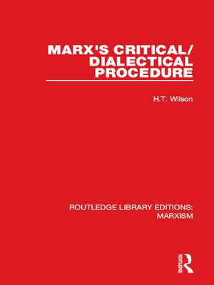 cover image of Marx's Critical/Dialectical Procedure (RLE Marxism)